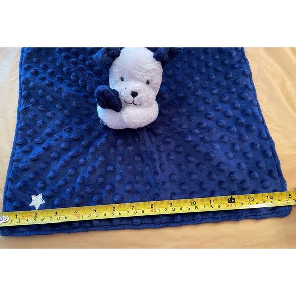 Little Me Navy Blue White Puppy Dog Security Blanket Lovey Satin Back Rattles - Picture 3 of 6